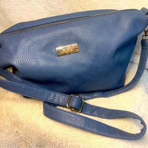 Large BCBG Paris Crossbody Bag Blue Faux Leather